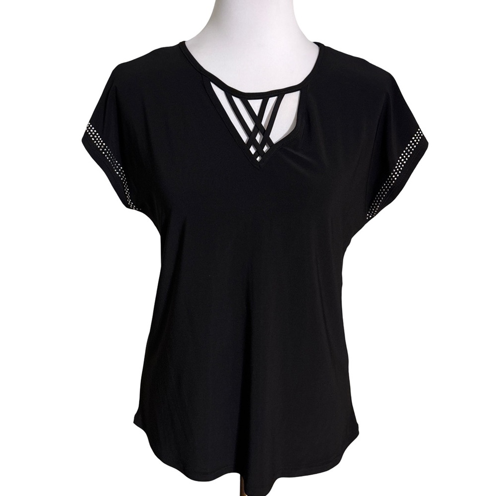 Dania Belle Black Cutout Blouse Women Large